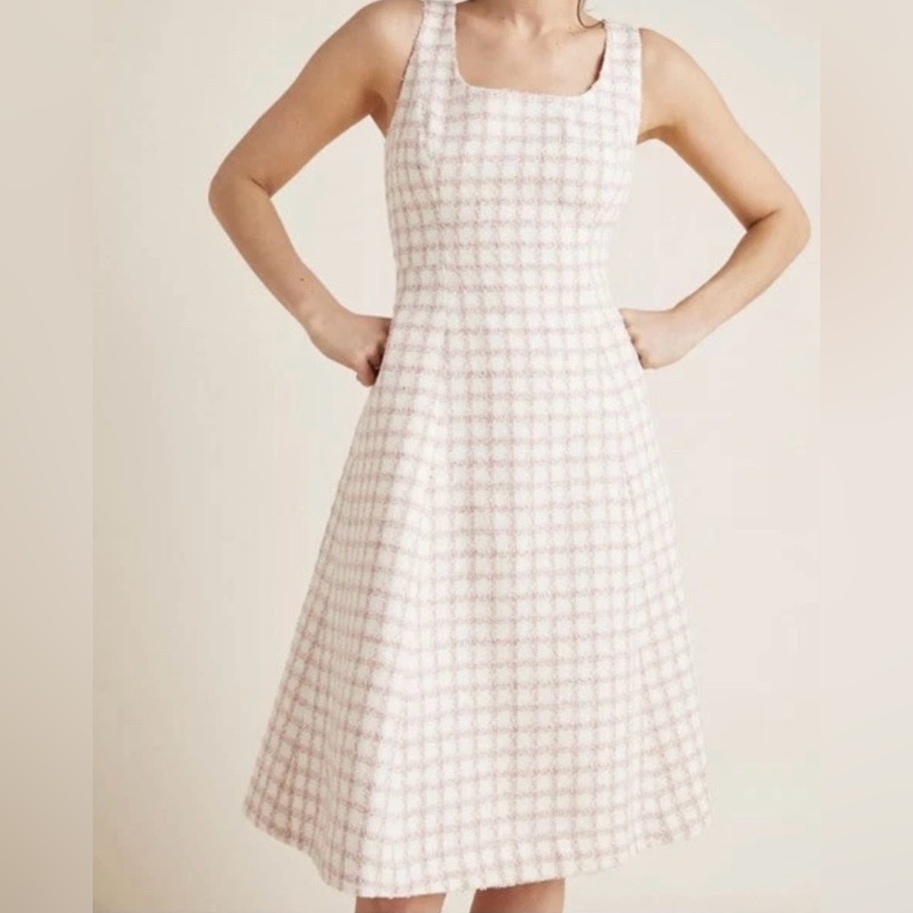 Gal Meets Glam Anthropologie Evangeline Windowpane Plaid Boucle Dress Size 14‎